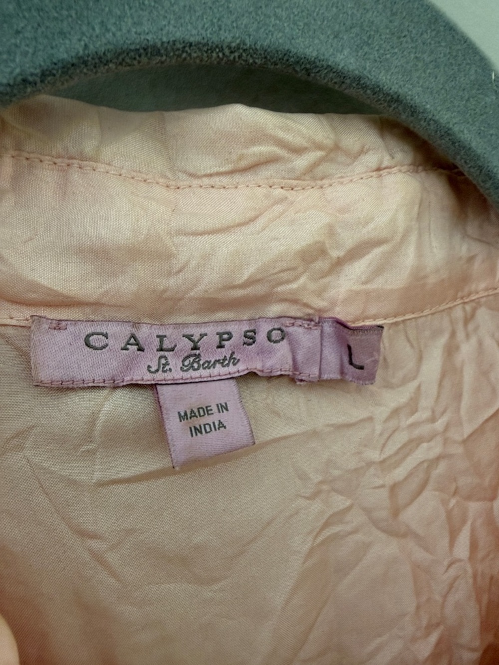 Calypso St. Barth Women Lg Sheer Blush Pink Button Up Blouse Wrinkle Design Top - Picture 4 of 9